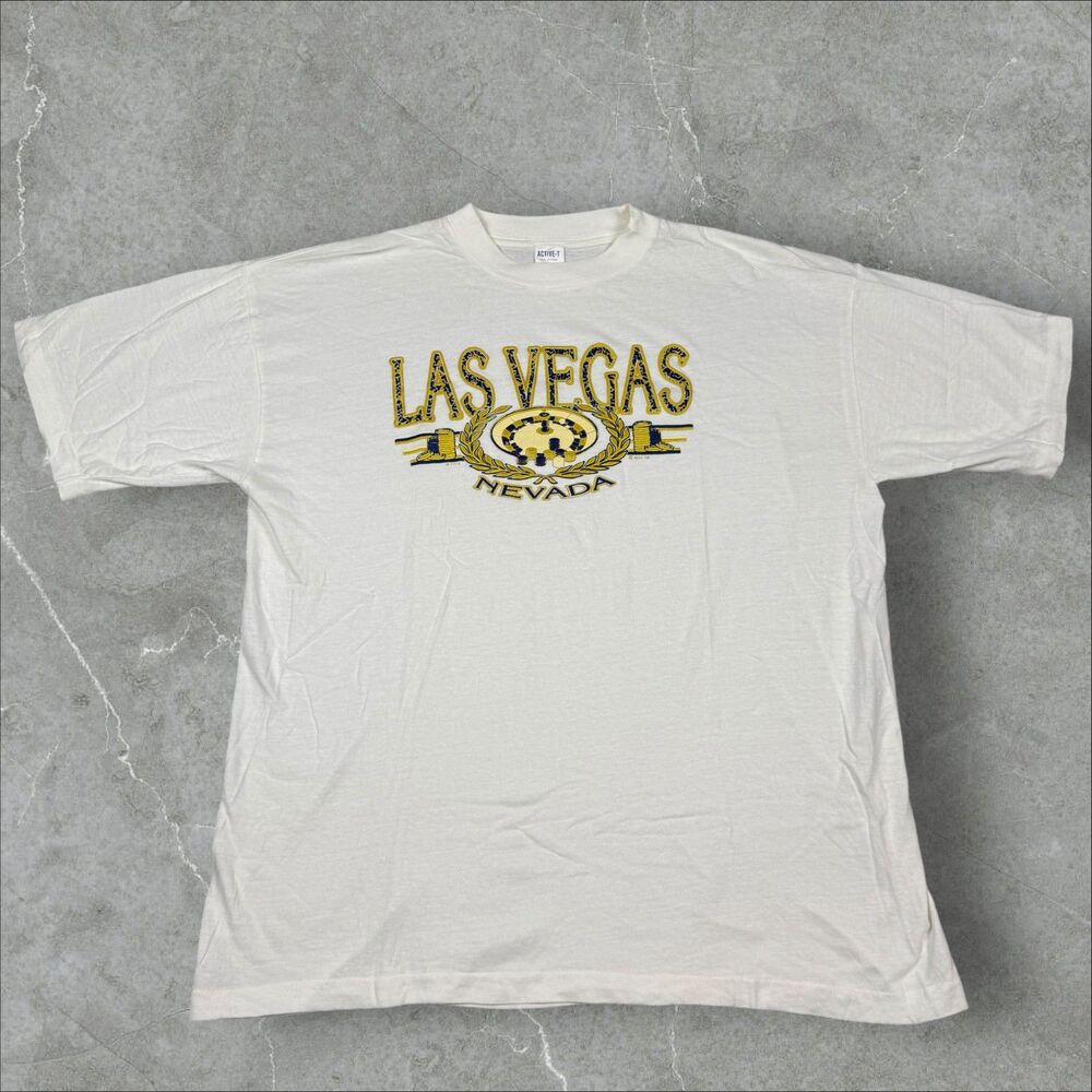 White & Gold Vintage 90s Las Vegas Nevada Destination Graphic Raised Print - XL